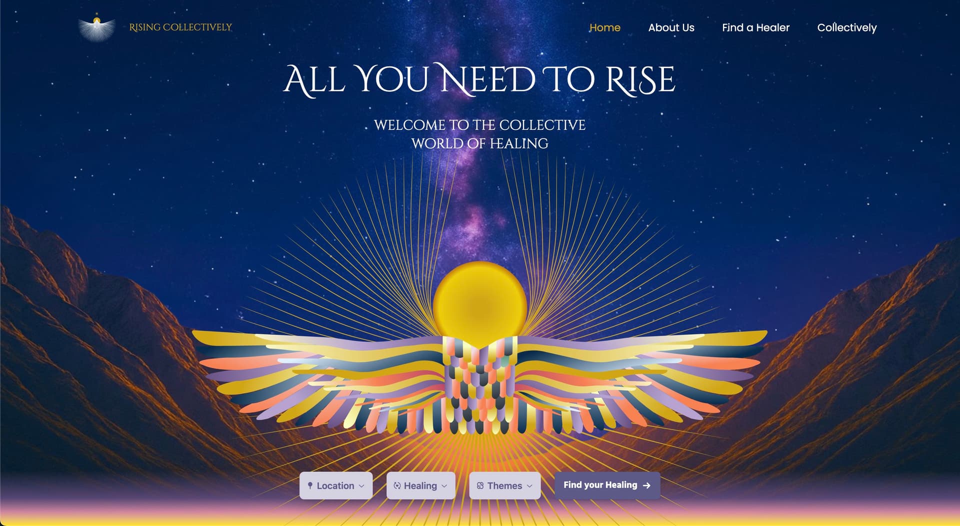 Hero section of the Rising Collectively website